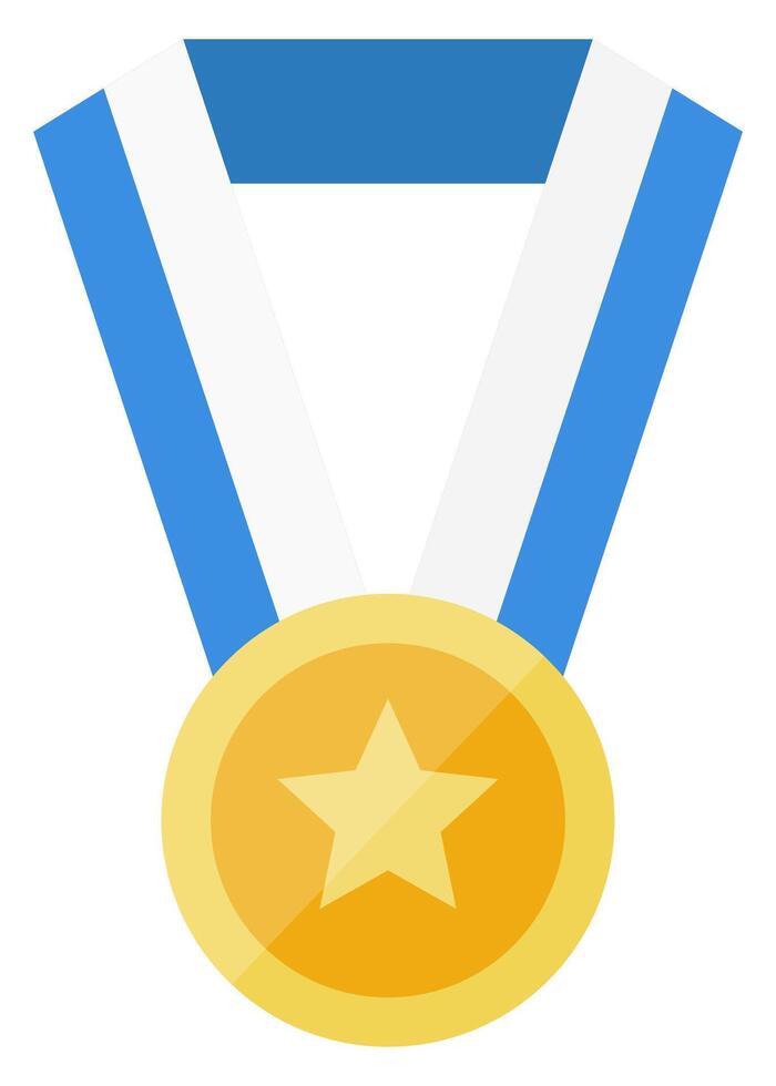 Flat icon of winner medal with star and ribbon isolated on white background. vector
