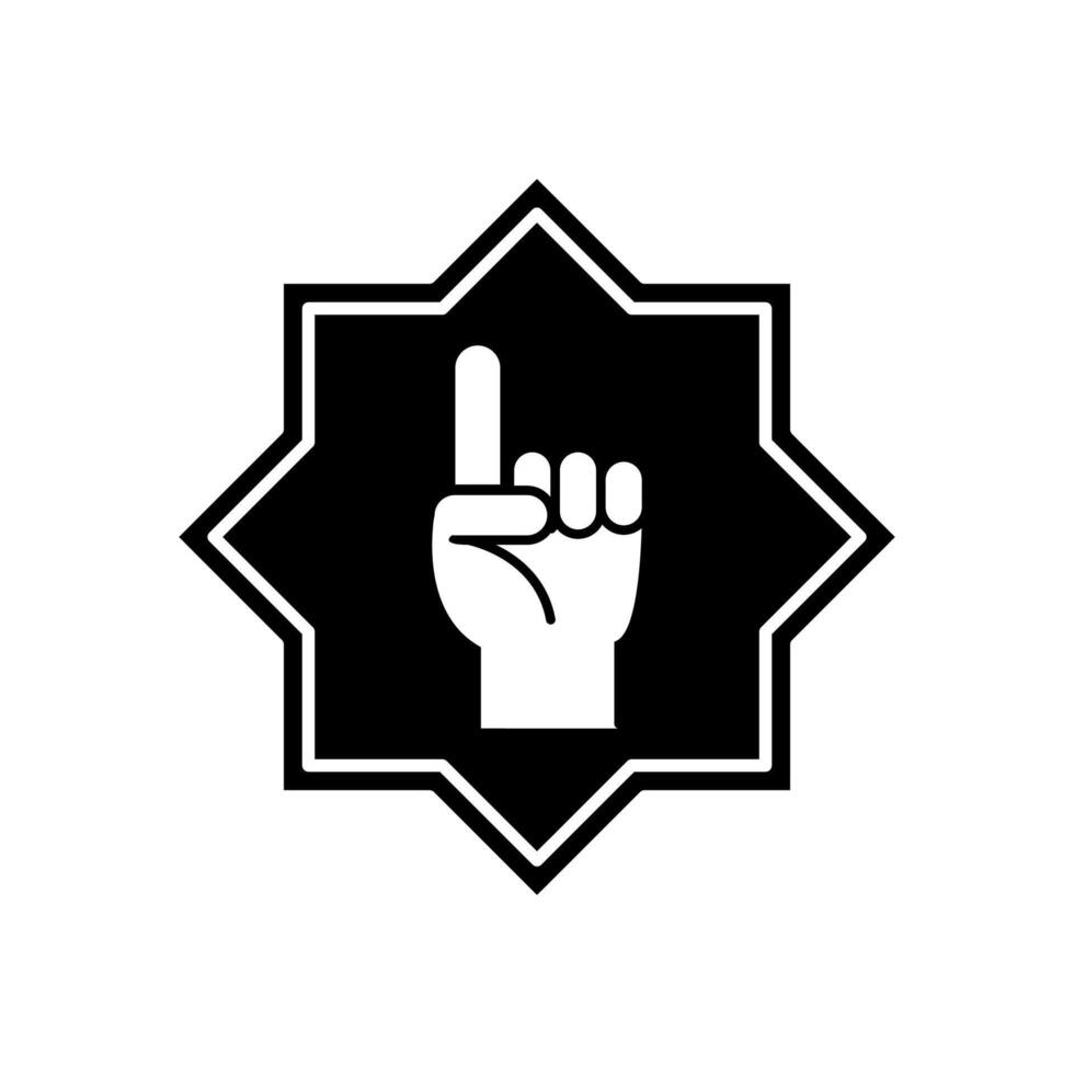 Black and white Mandala icon illustration design with pointing hand motif, Islamic Ramadan icon vector