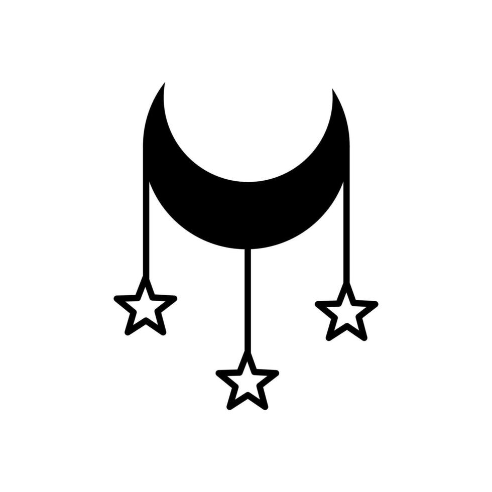 Black and white Illustration design of moon icon with hanging stars,Islamic Ramadan icon vector