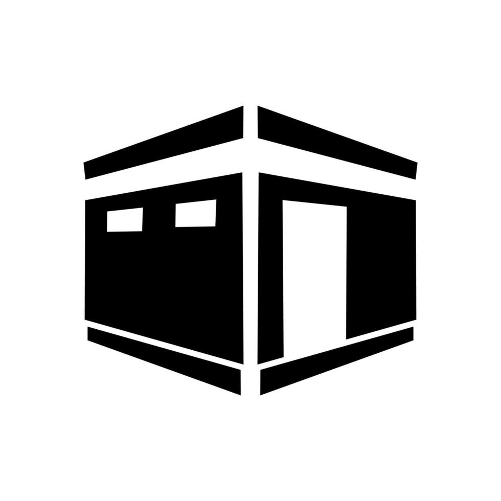 Black and white Kaaba icon illustration design with shadow, Islamic Ramadan icon vector