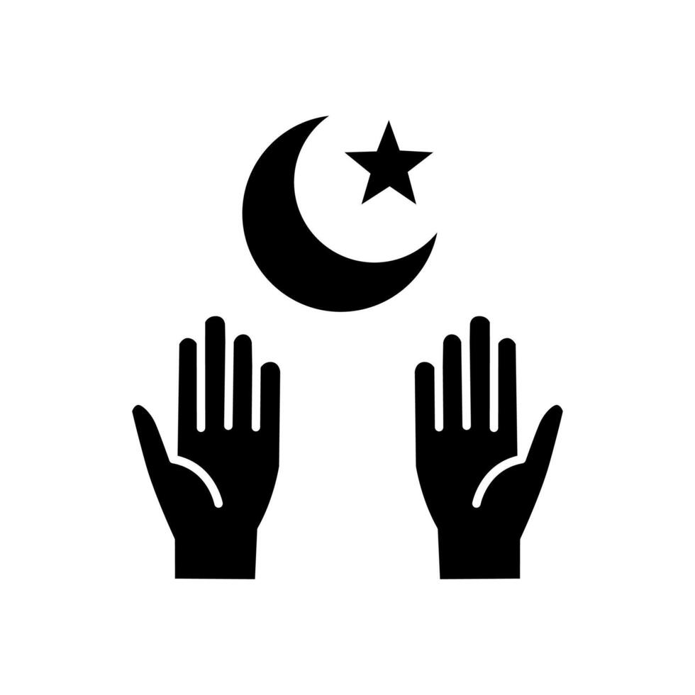 Black and white Praying hands and moon star icon illustration design,Islamic Ramadan icon vector