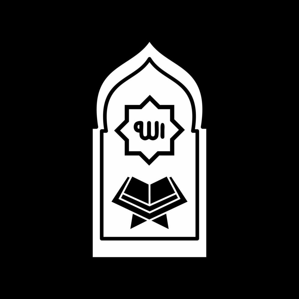 Black and white Illustration design of prayer mat icon with Allah word motif, Islamic Ramadan icon vector