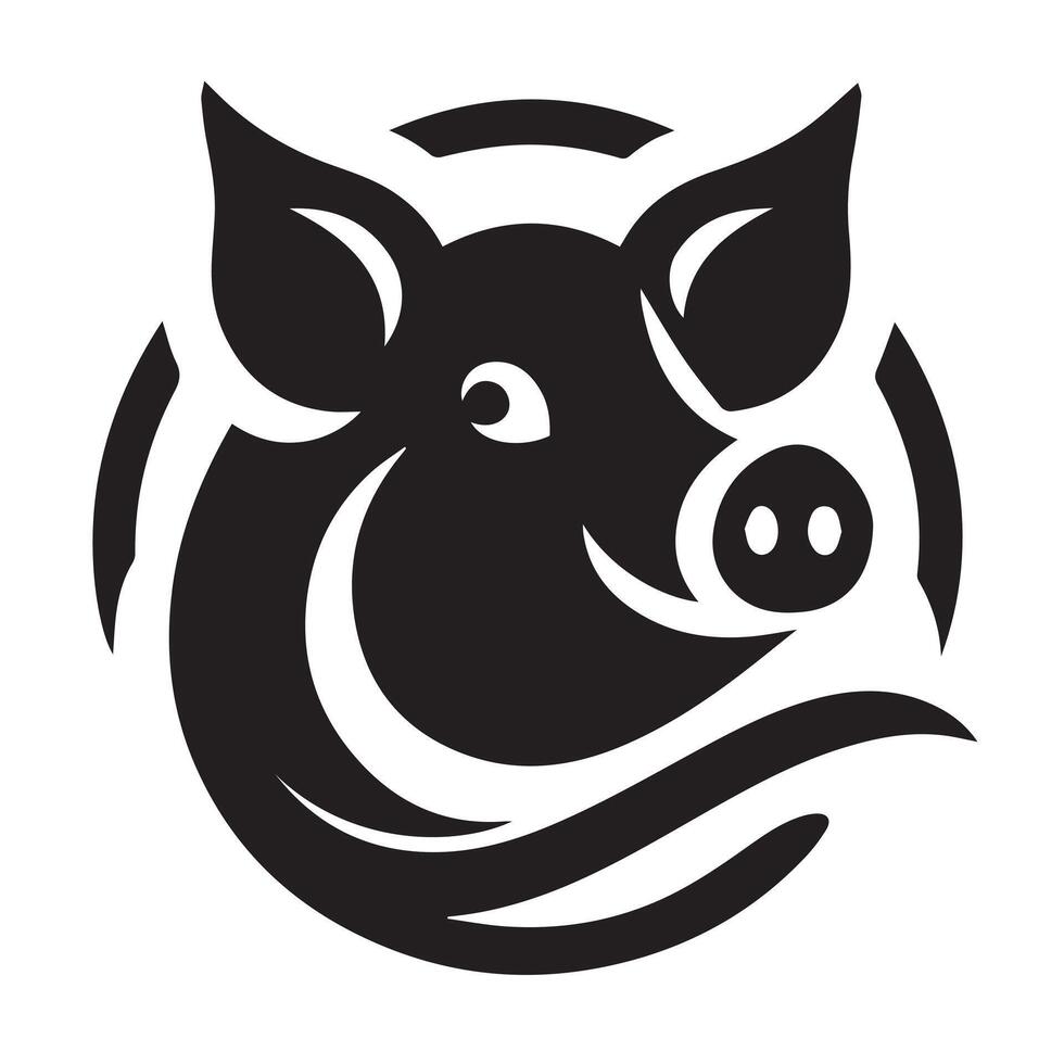 Ornate Black and White Pig Silhouette Design vector
