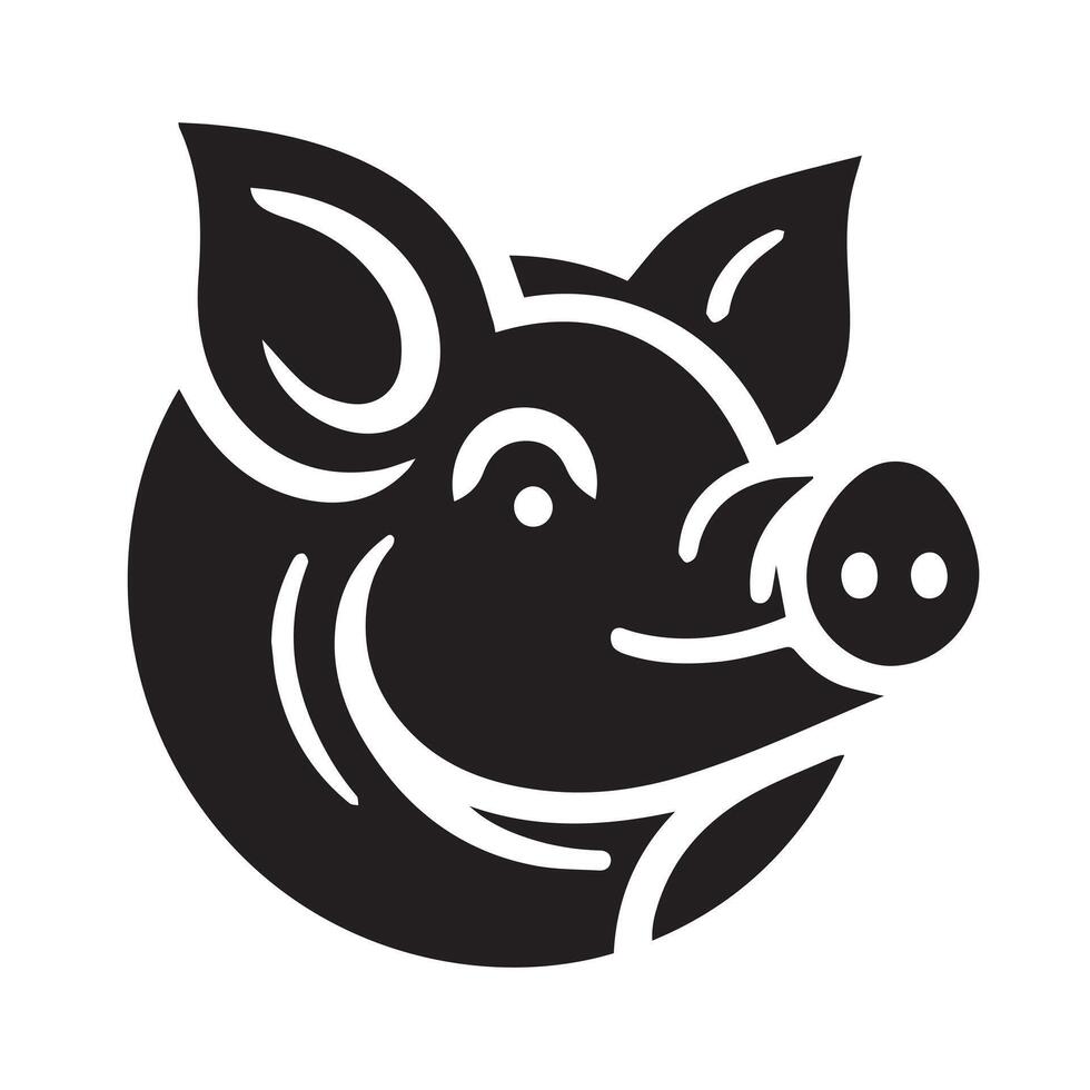 A graphic design of a pig's head, encircled by decorative, stylized floral or flame-like patterns. vector