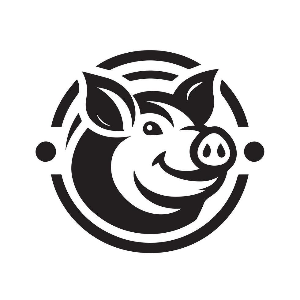 A bold, black and white silhouette of a pig's head. vector