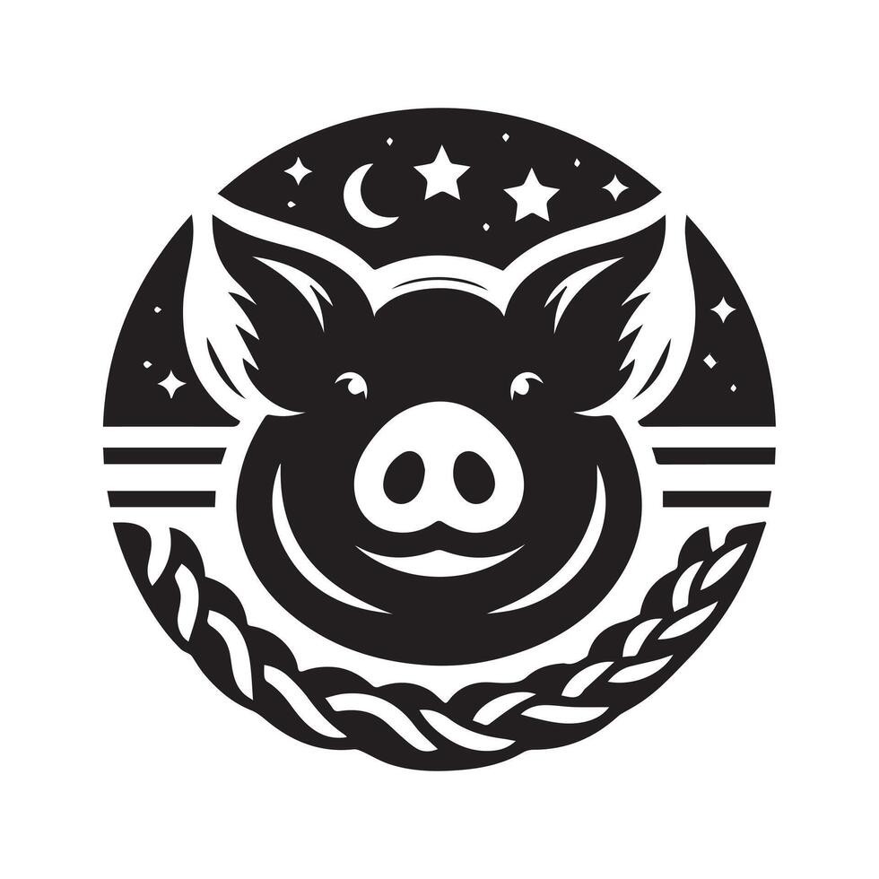 Stylized Black and White Pig Logo Design vector