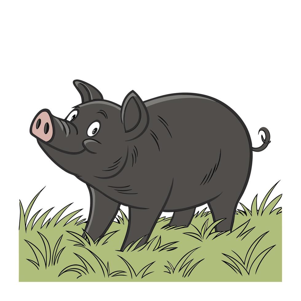 Cute Cartoon Pig in a Field vector