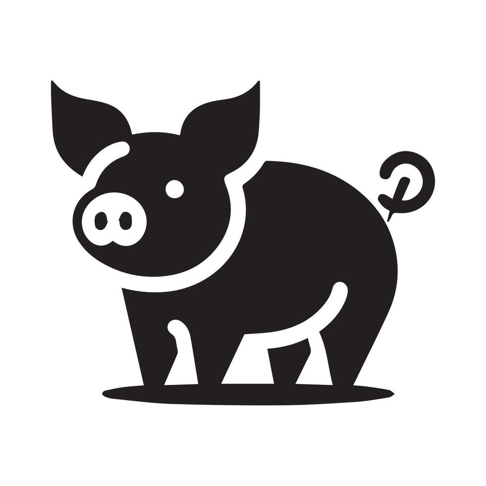A stylized, black and white silhouette of a pig in a circular frame. vector