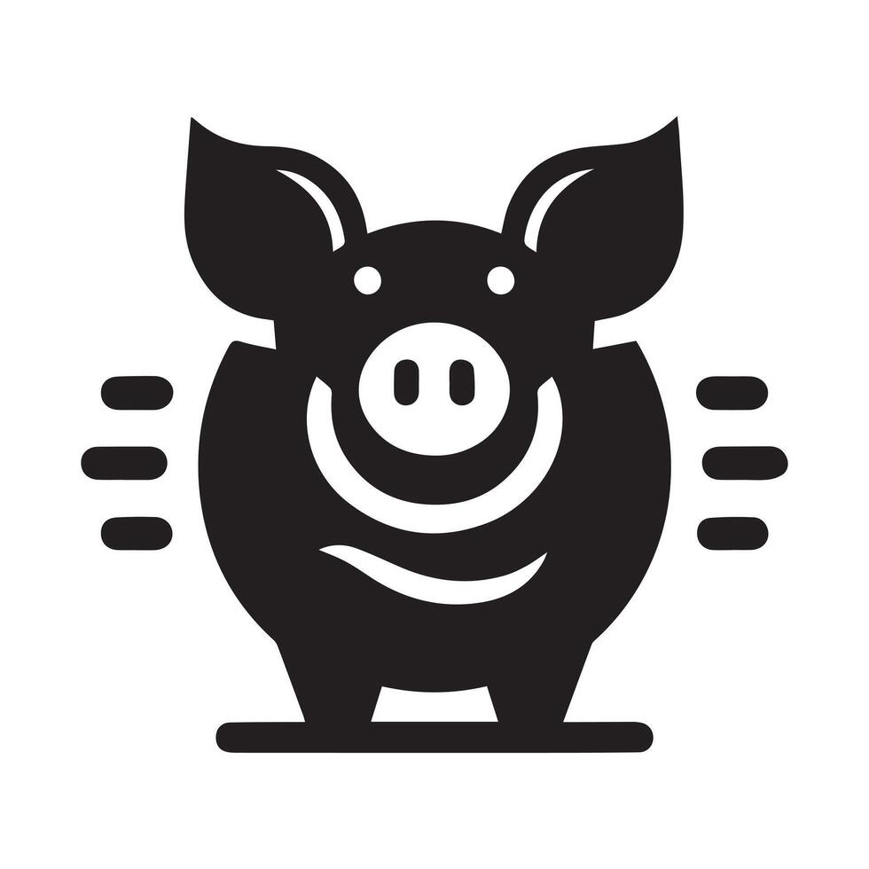 A stylized, black and white logo featuring a friendly pig standing on a stylized farm field. vector