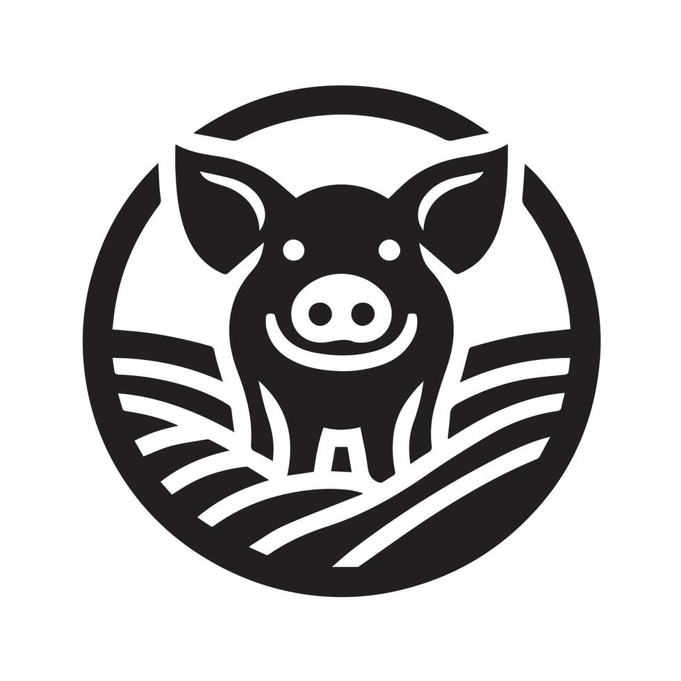 A stylized, black and white silhouette of a pig with intricate, swirling decorative elements. vector