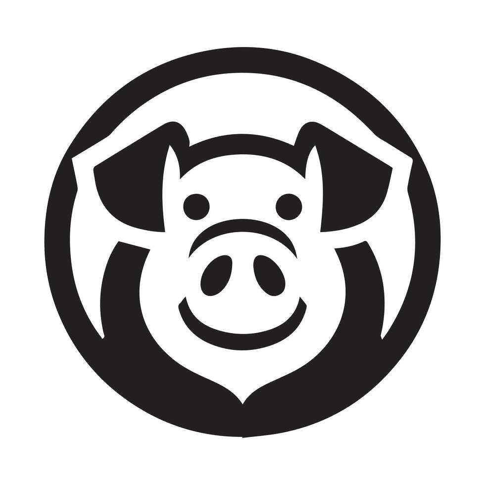 Cute Black and White Pig Head Graphic vector