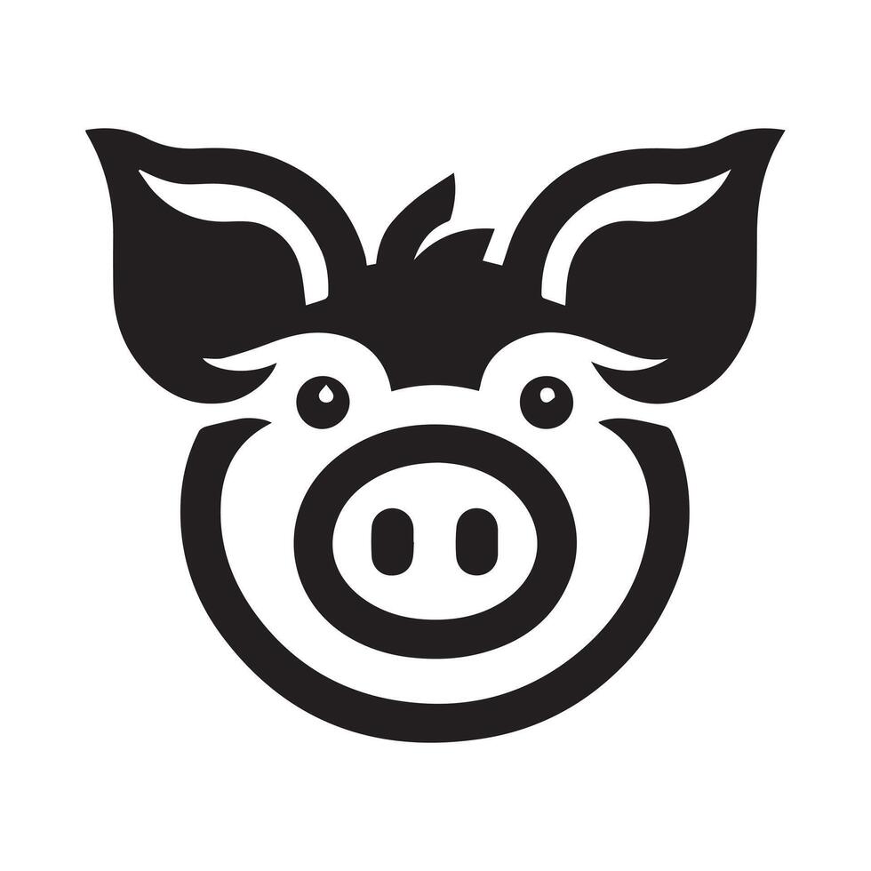 Silhouette of a pig under a crescent moon at night. vector