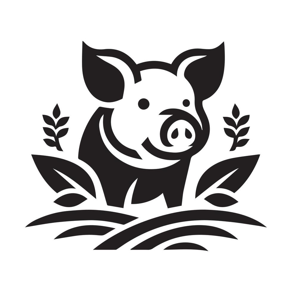 A stylized, black and white vctor illustration of a pig. vector