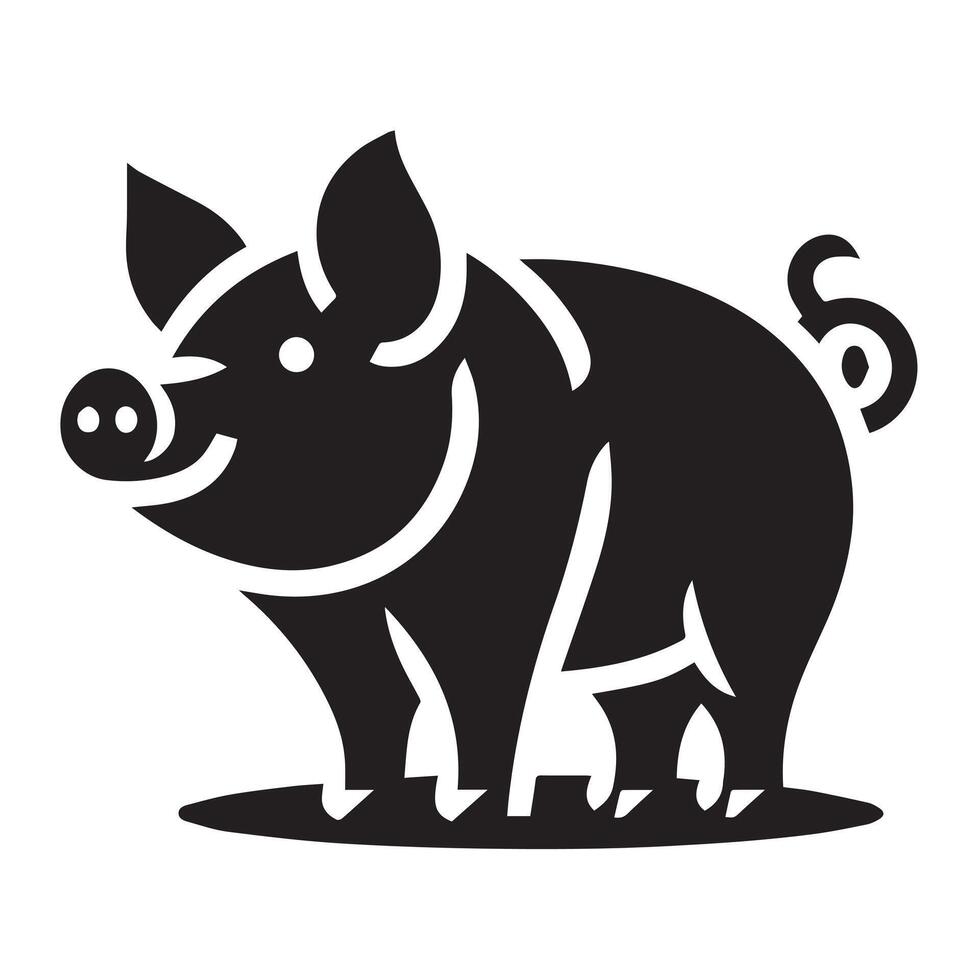 A cheerful, stylized black and white silhouette of a pig. vector
