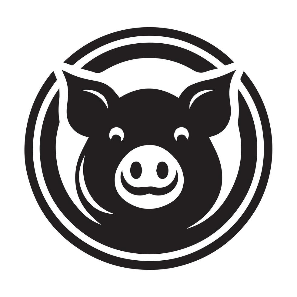 A stylized, cartoon pig silhouette in black and white. vector