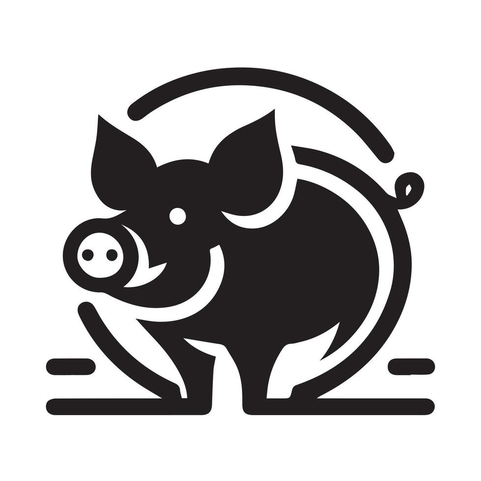 black and white silhouette of a pig with intricate, swirling decorative elements. vector