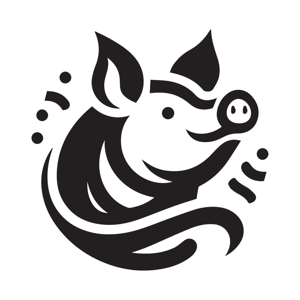 Cute Pig Silhouette in Circle Design vector