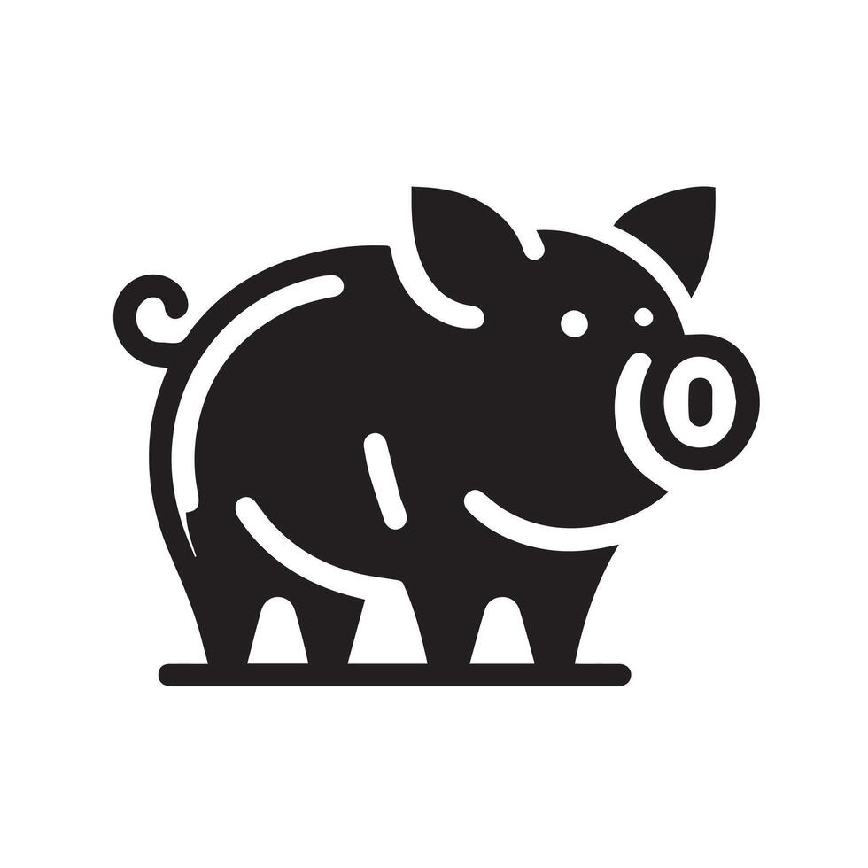 A stylized, black and white graphic of a pig's head, centered within a circular frame. vector