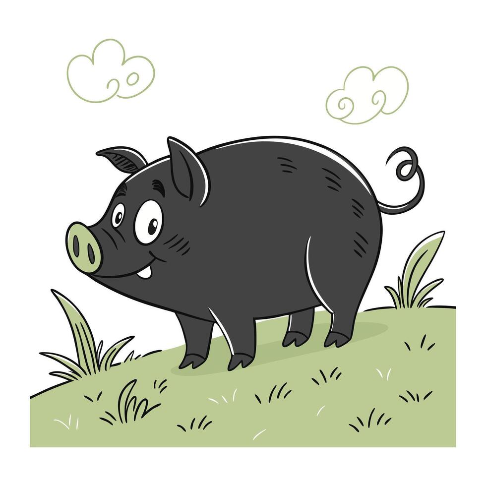 Cartoon Wild Boar in a Peaceful Landscape vector