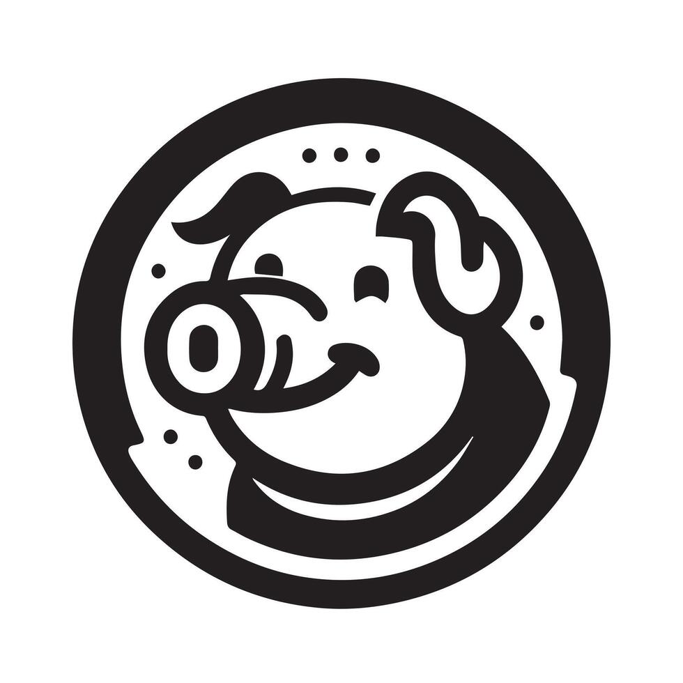 design of a pig's head, encircled by decorative, stylized floral or flame-like patterns. vector