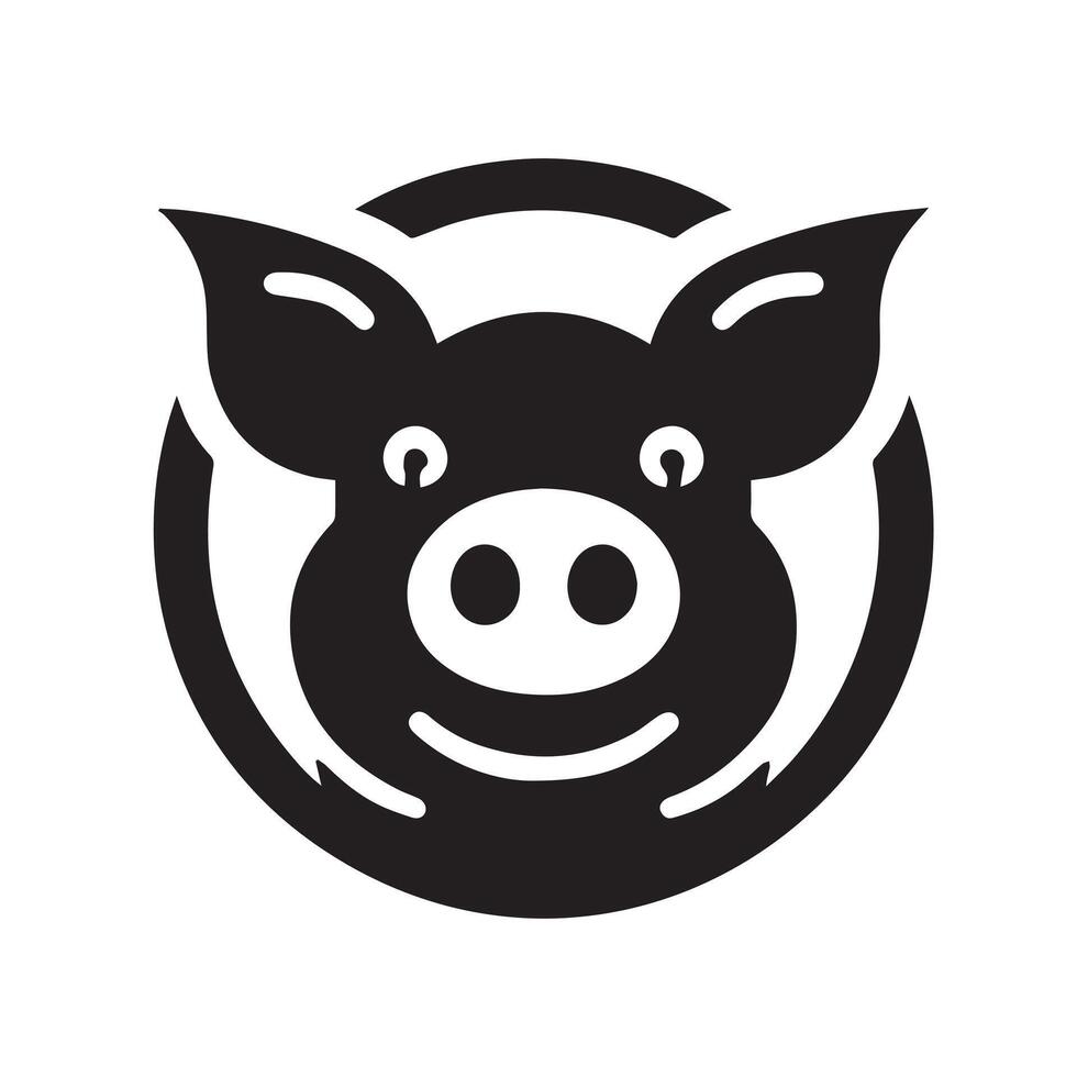 A stylized, cartoonish black and white pig's head graphic. vector