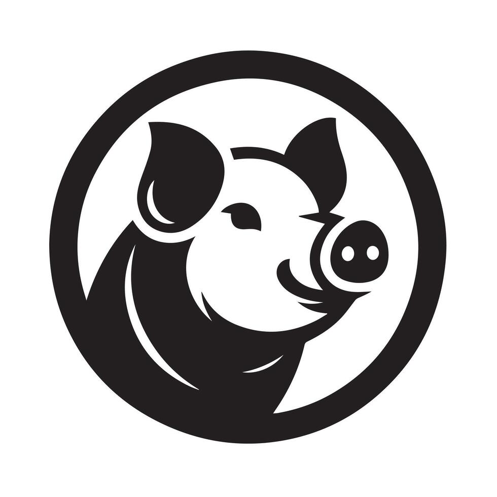 A simple, black and white silhouette of a pig. vector