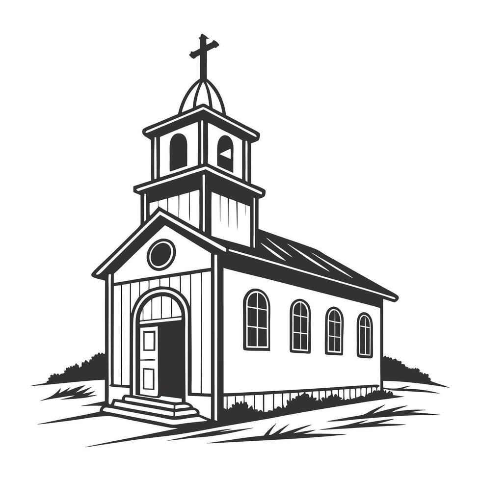 black silhouette of a classic church building, perfect for representing faith, spirituality, or religious themes. vector