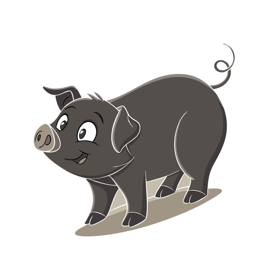 This whimsical cartoon pig is depicted in a full shot, facing slightly to its right, with its head tilted upwards. vector