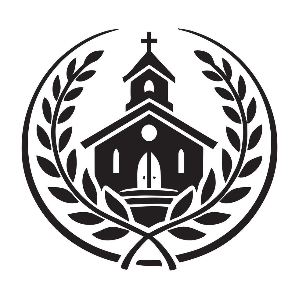 Simple black and white illustration of a church. vector