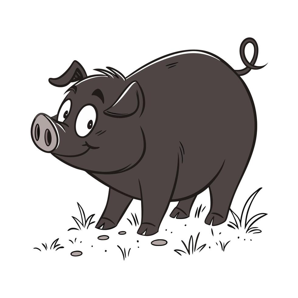 A charming illustration of a cartoon pig in a grassy meadow. vector