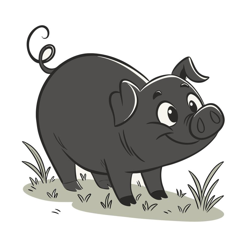 A cartoon illustration of a wild boar, depicted in a friendly and whimsical style, looking upward. vector