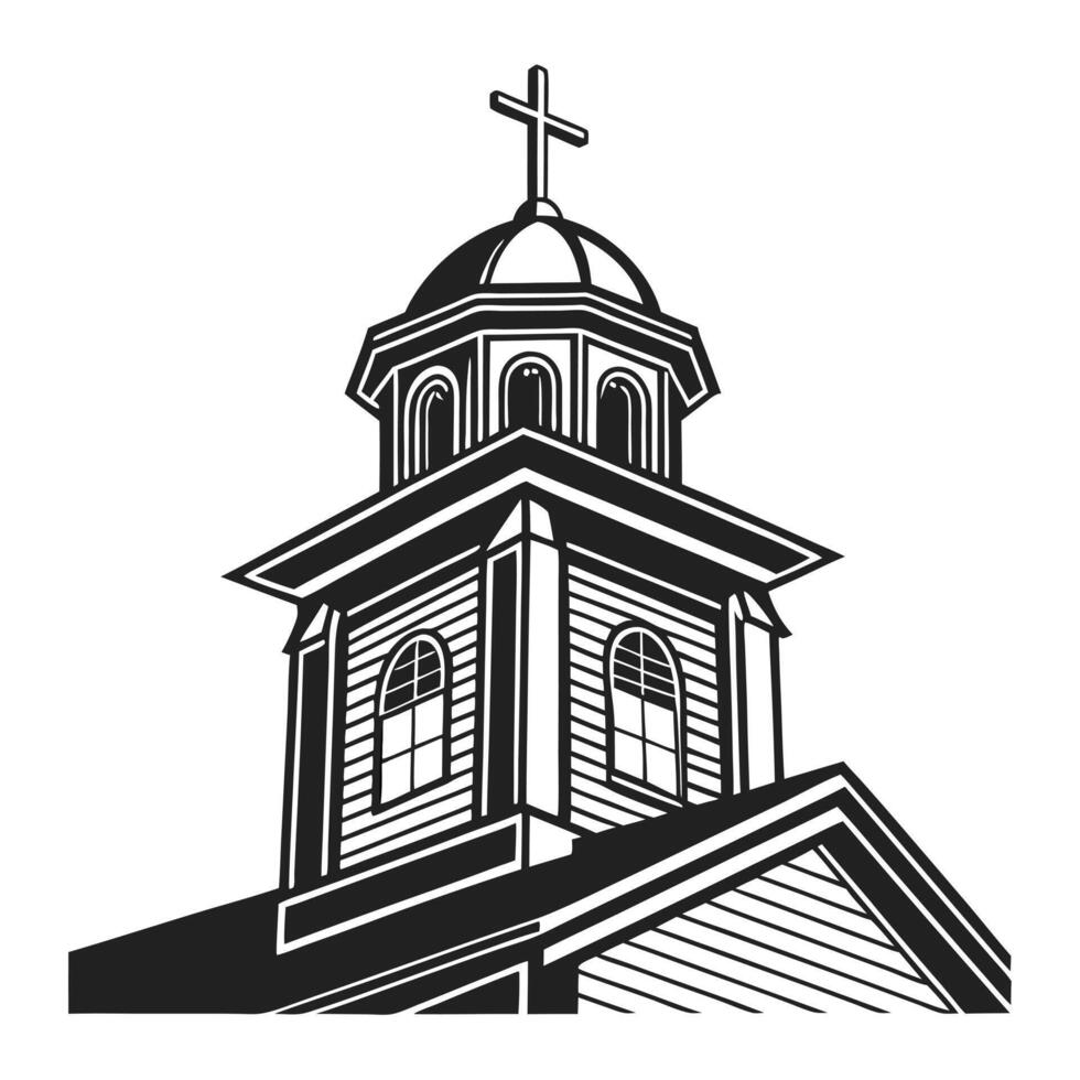 A clean, bold silhouette of a small, quaint church. vector