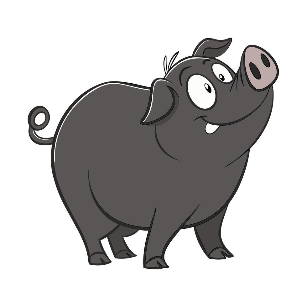Cute cartoon pig in a grassy field logo vector