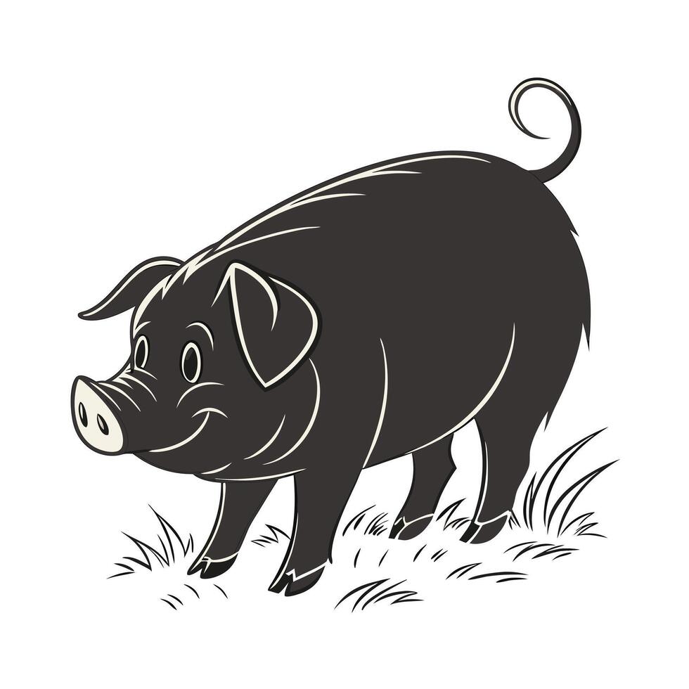 Cute cartoon pig in a countryside setting. vector