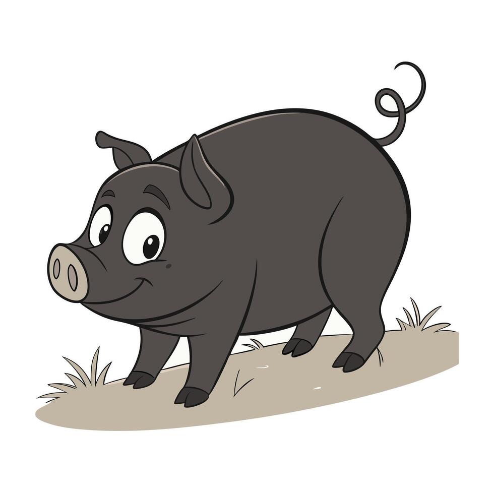 Cute cartoon pig walking on a dirt path. vector