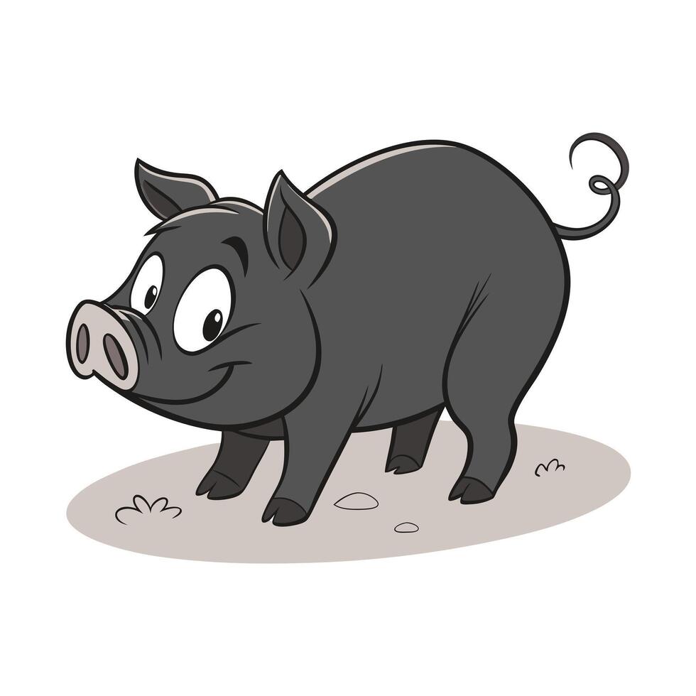 A cheerful, cartoon pig with a playful expression is depicted against a plain white background. vector