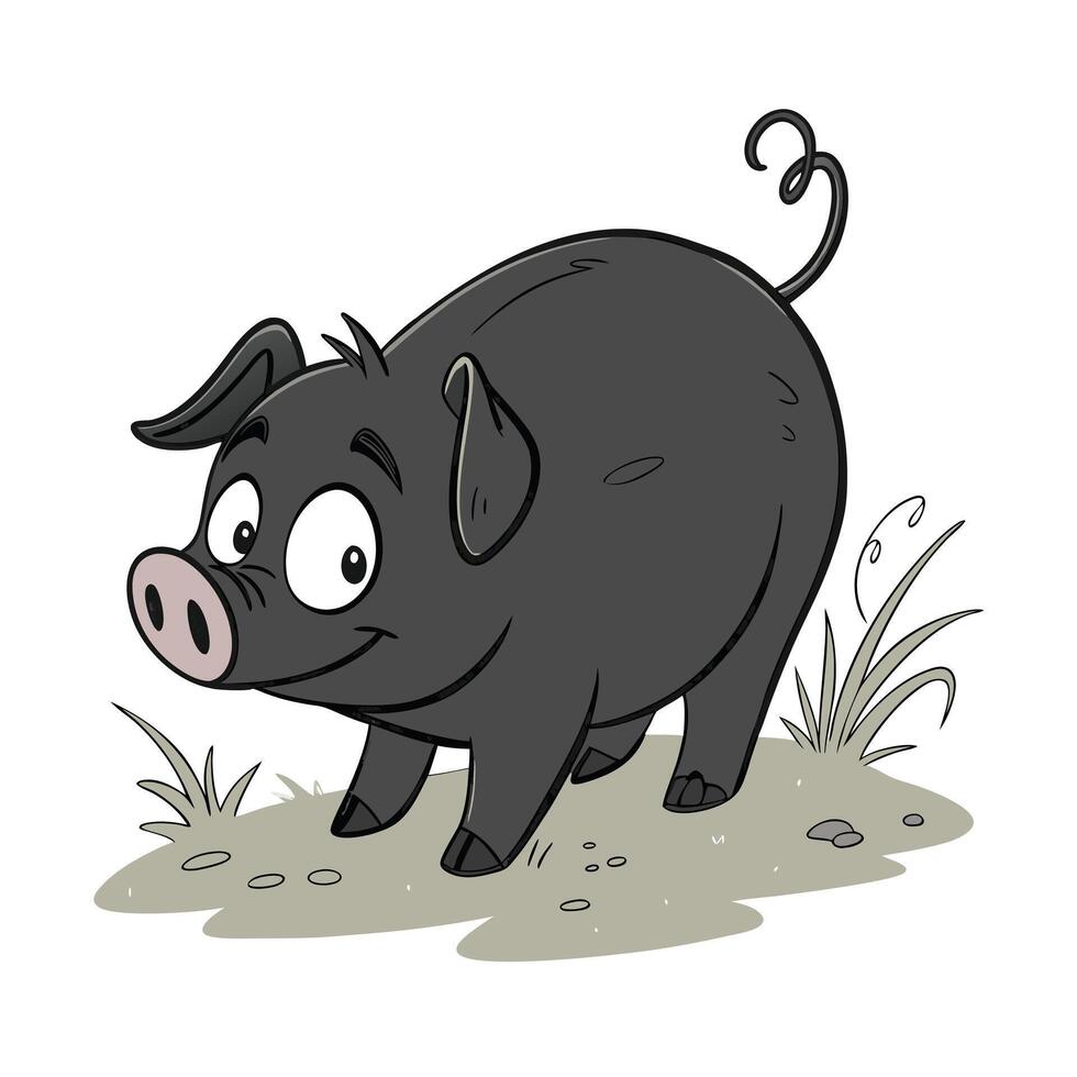 Cute Cartoon Pig in a Simple Illustration vector