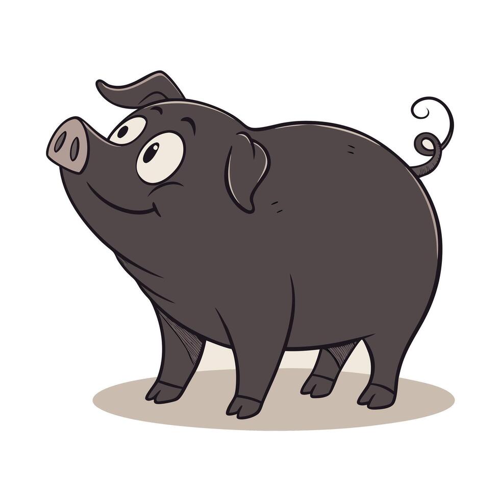 Cute Cartoon Pig Standing on the Ground vector