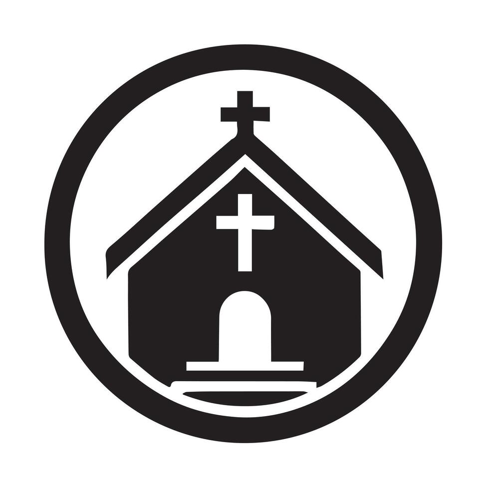 A stylized, black and white icon of a church. vector