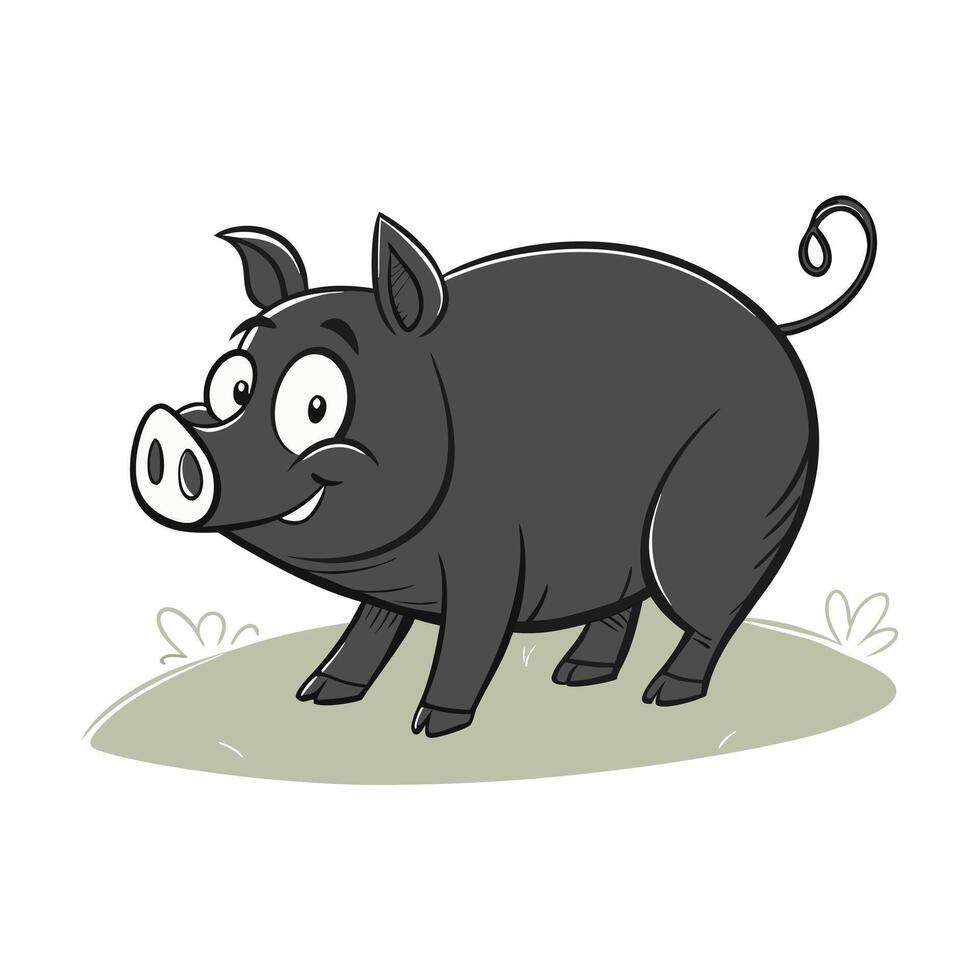 cartoon depiction of a black pig. vector
