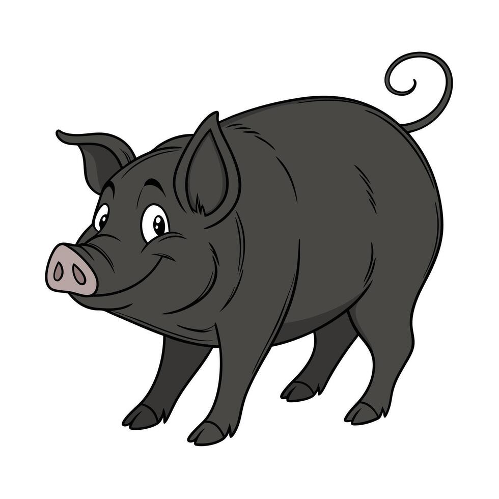 Cute cartoon pig in a meadow. vector