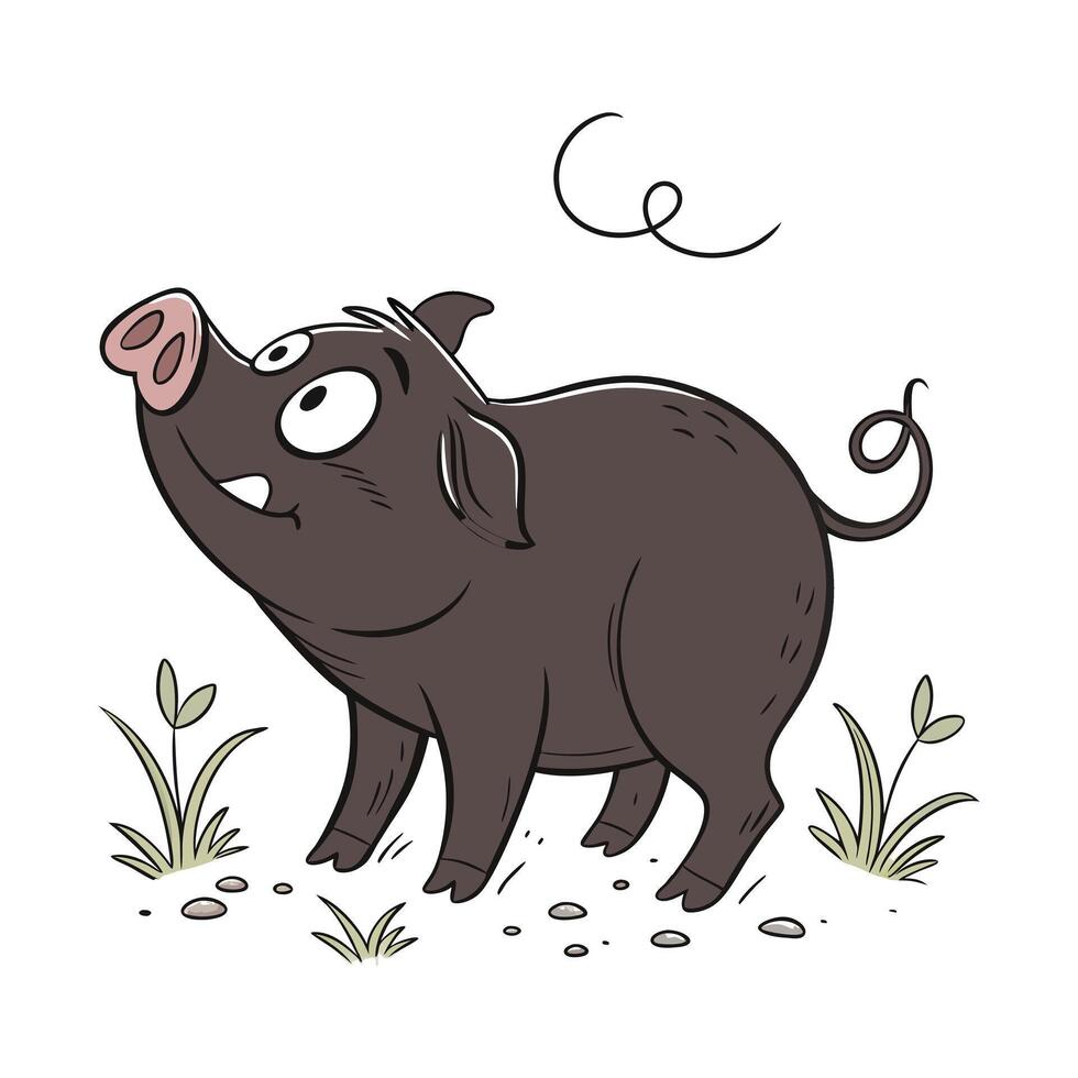 Cute cartoon pig looking upward, perfect for children's books. vector