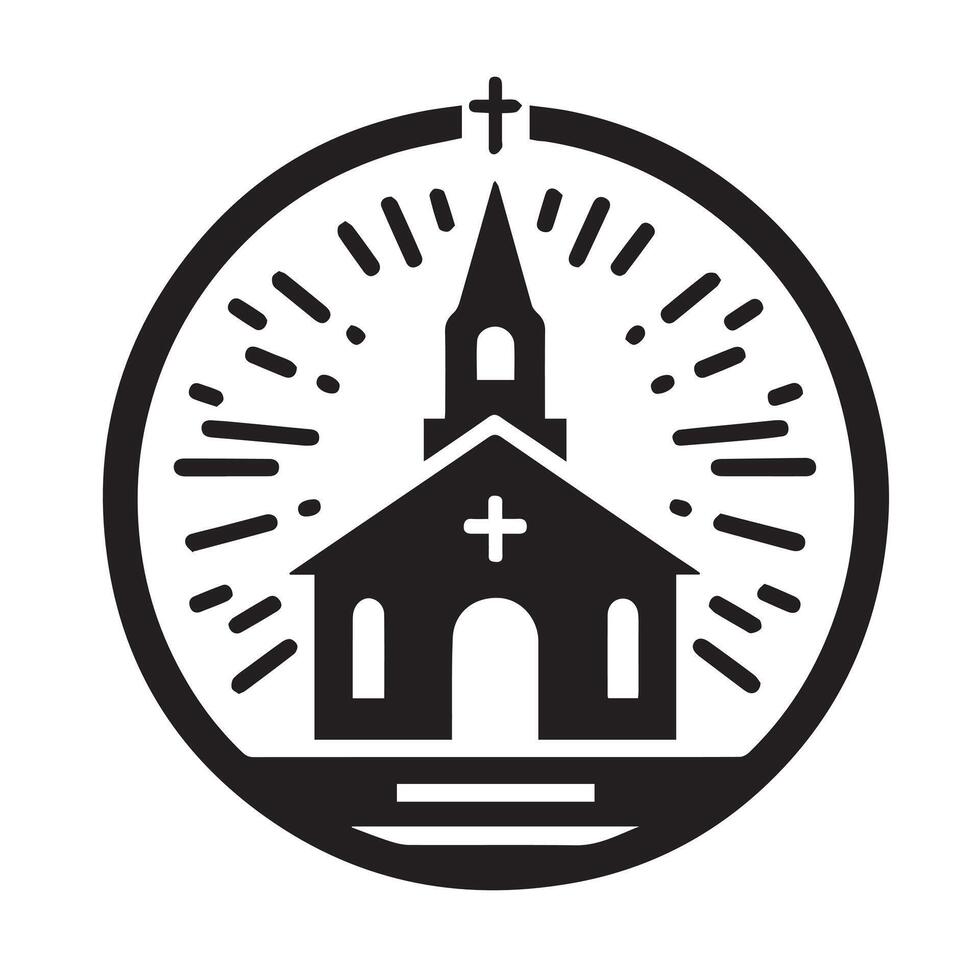 Simple Black and White Church Logo with Laurel Wreath vector