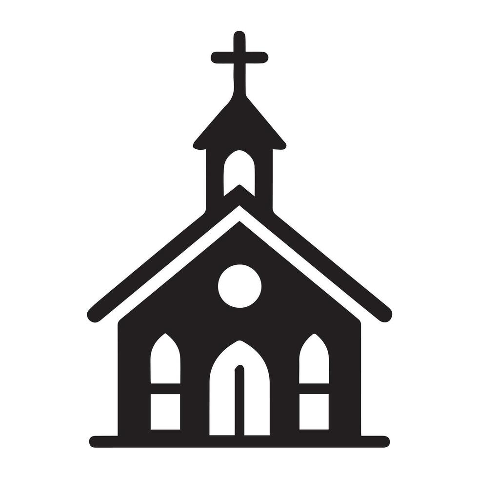 solid black silhouette of a small church, perfect for representing religious imagery. vector