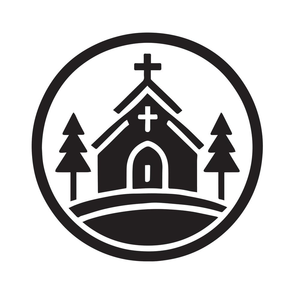 simple, black and white silhouette of a church. vector