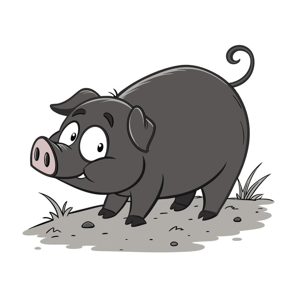 Cute Wild Boar Looking Up in a Grassy Meadow vector