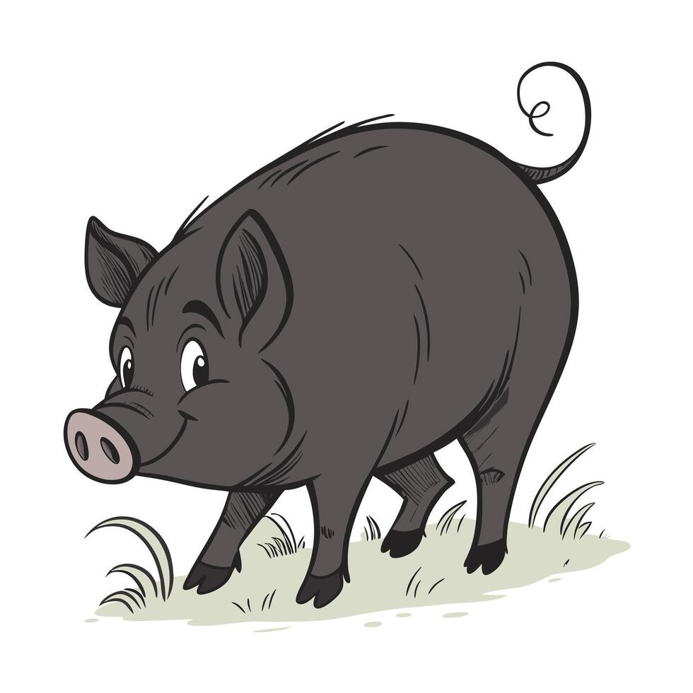 Cartoon Illustration of a Happy Black Piglet vector