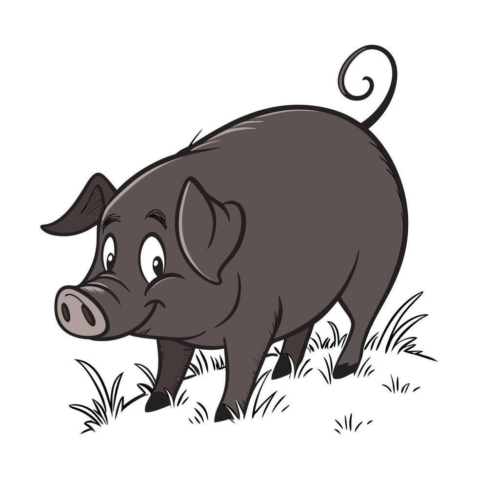 Cute Cartoon Pig in a Simple Outdoor Setting vector