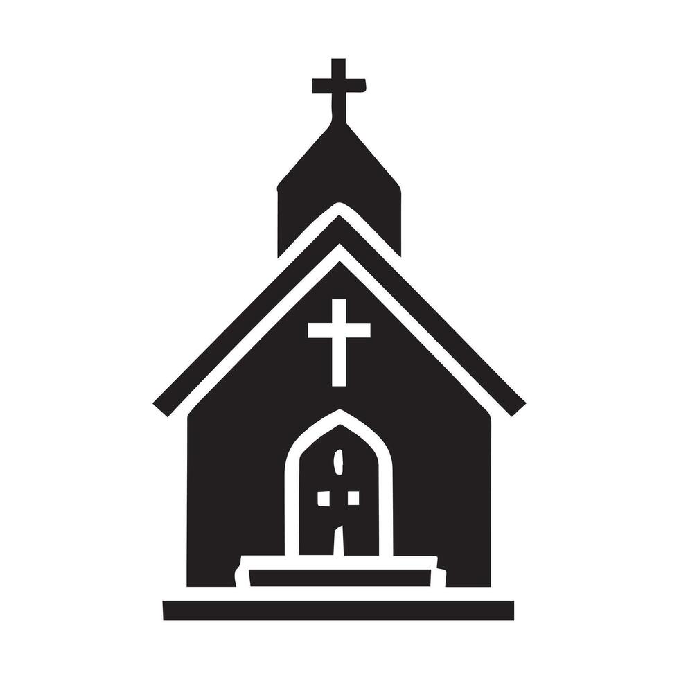 A stylized, black and white vetor graphic of a church. vector