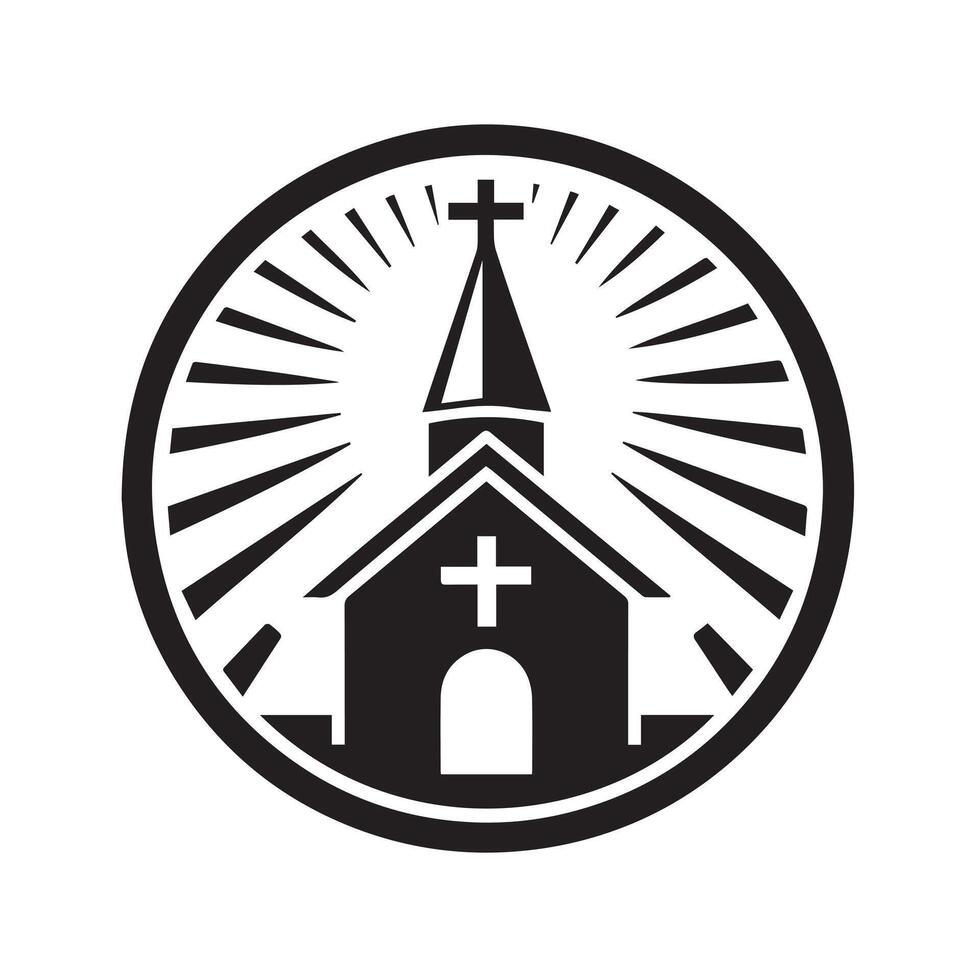 A clean, minimalist silhouette of a church building. vector